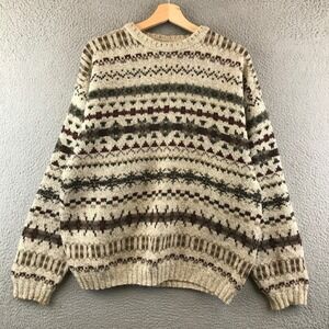Men's Crewneck Patterned Sweater in Cream and Olive